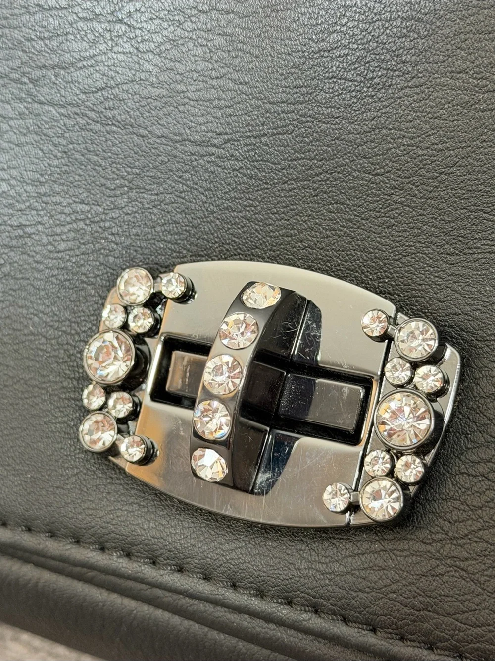 Vera Wang Black Clutch with Crystal-Embellished Turn-Lock